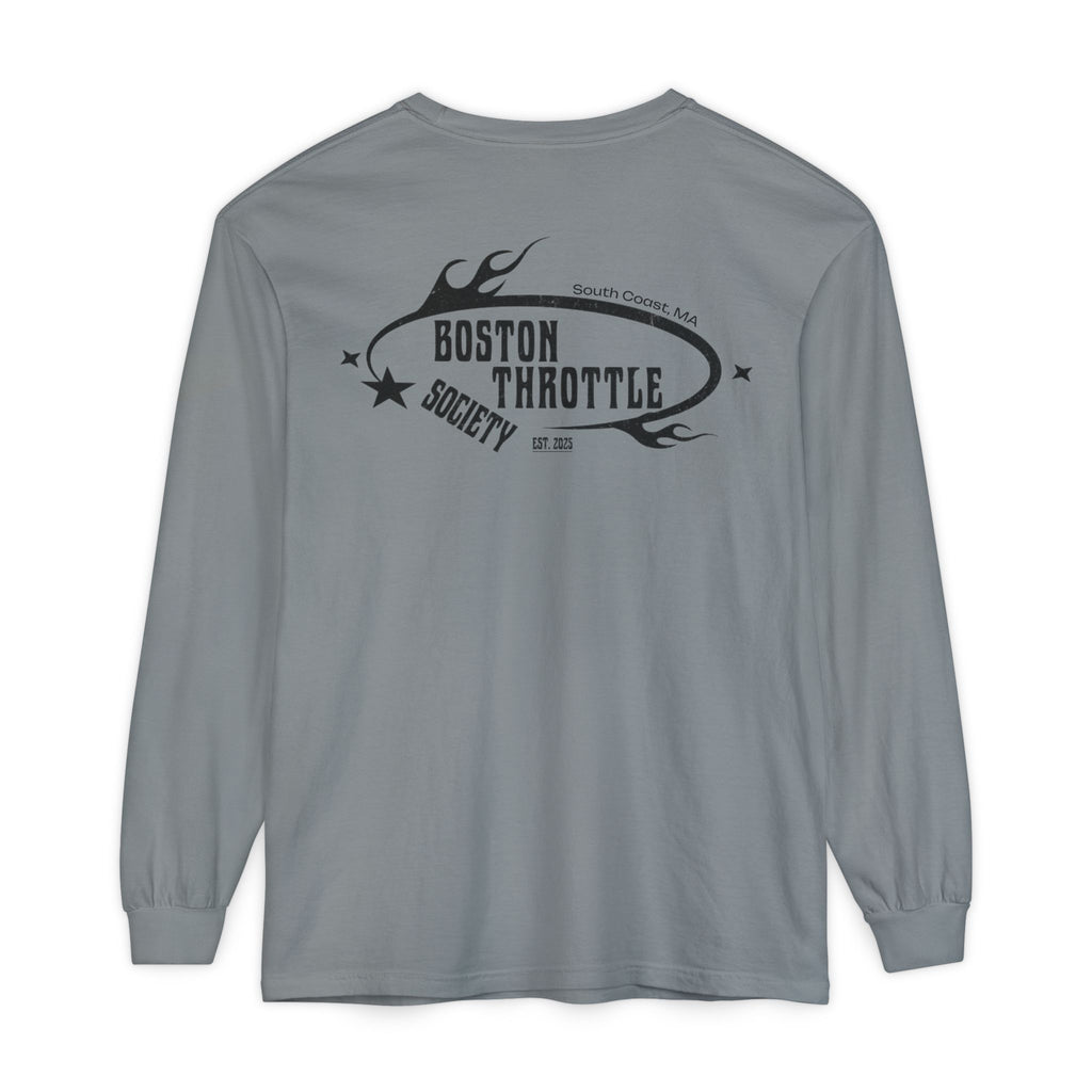 Boston Throttle Society Long Sleeve Tee — Retro Motorcycle Club Graphic