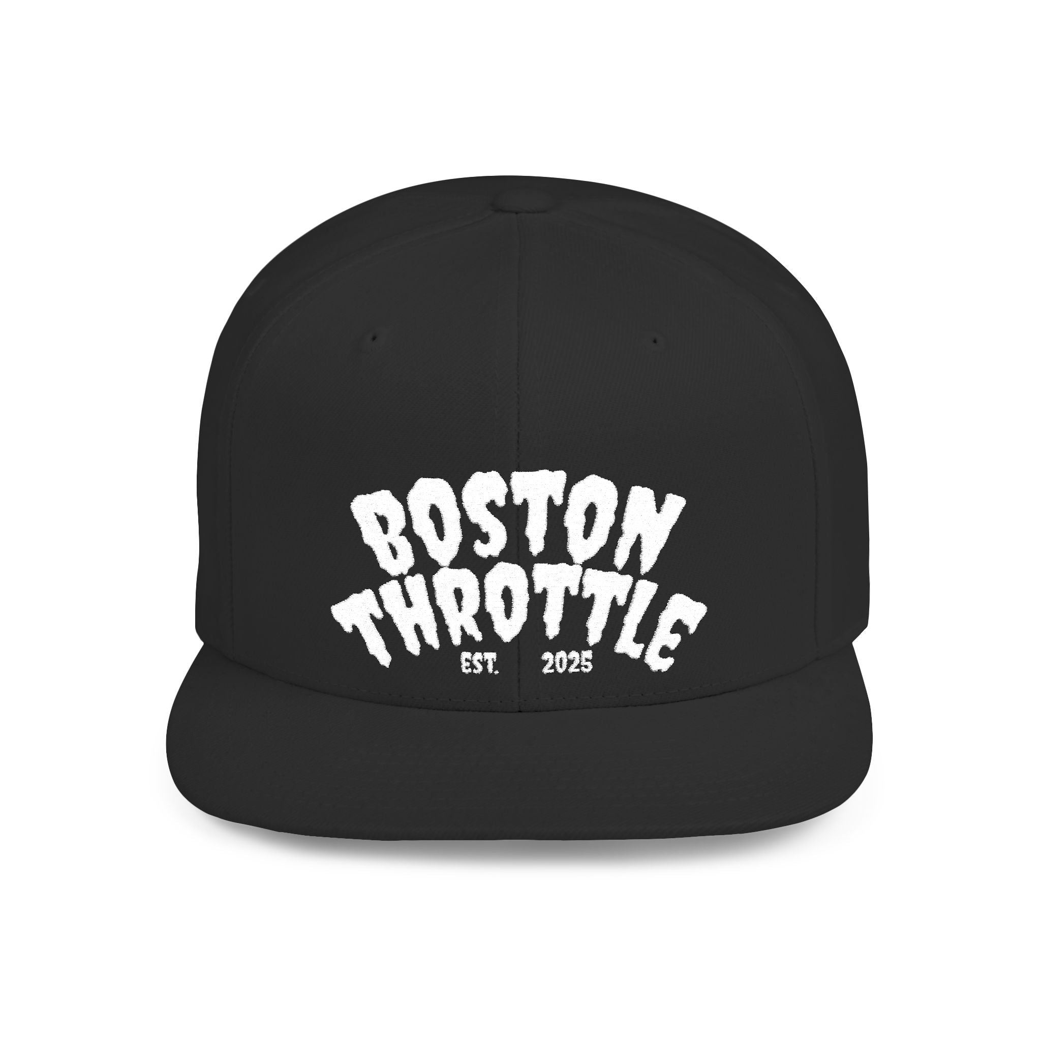 Boston Throttle Flat Bill Snapback Hat — Vintage Motorcycle Racing Cap