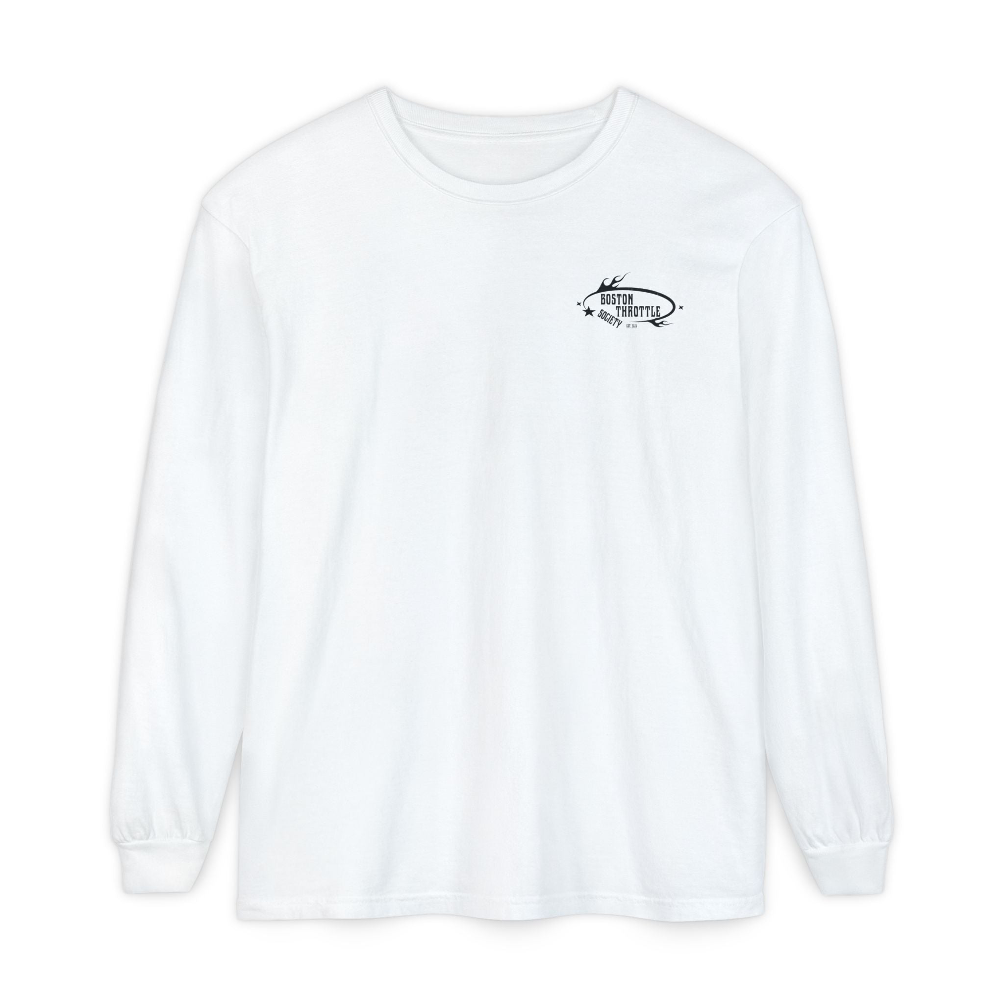 Boston Throttle Society Long Sleeve Tee — Retro Motorcycle Club Graphic