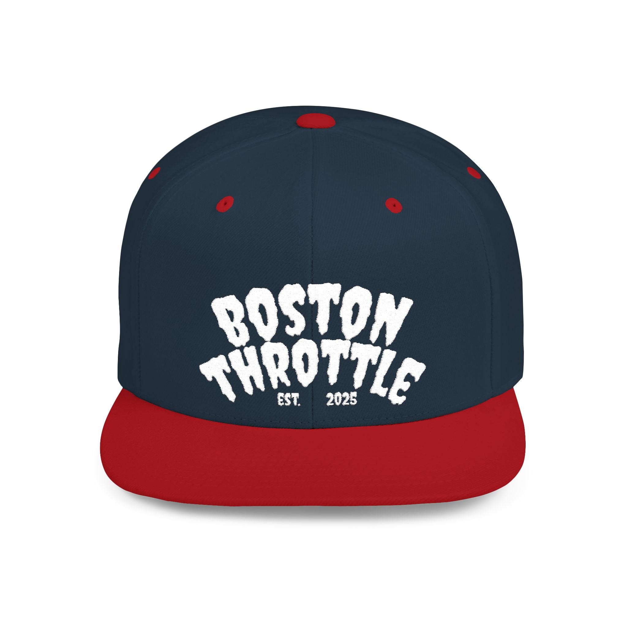 Boston Throttle Flat Bill Snapback Hat — Vintage Motorcycle Racing Cap