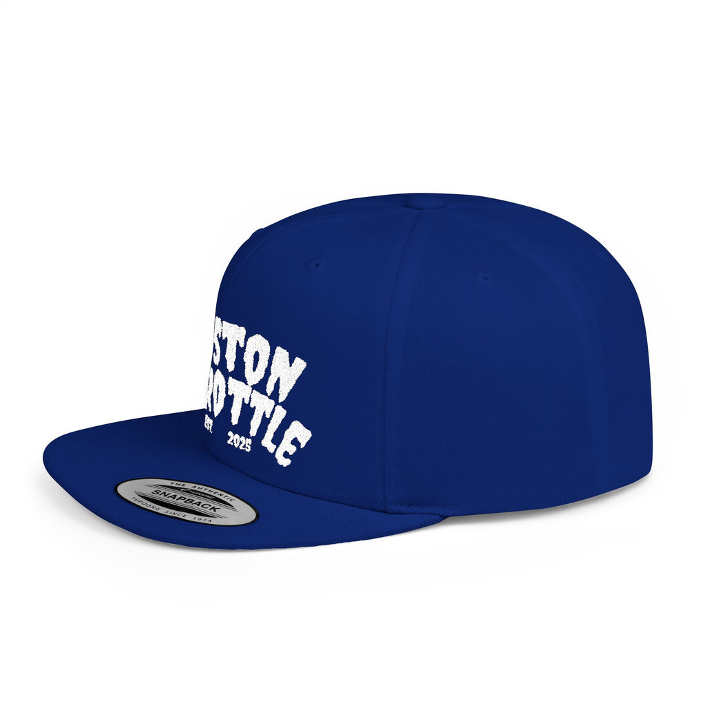 Boston Throttle Flat Bill Snapback Hat — Vintage Motorcycle Racing Cap