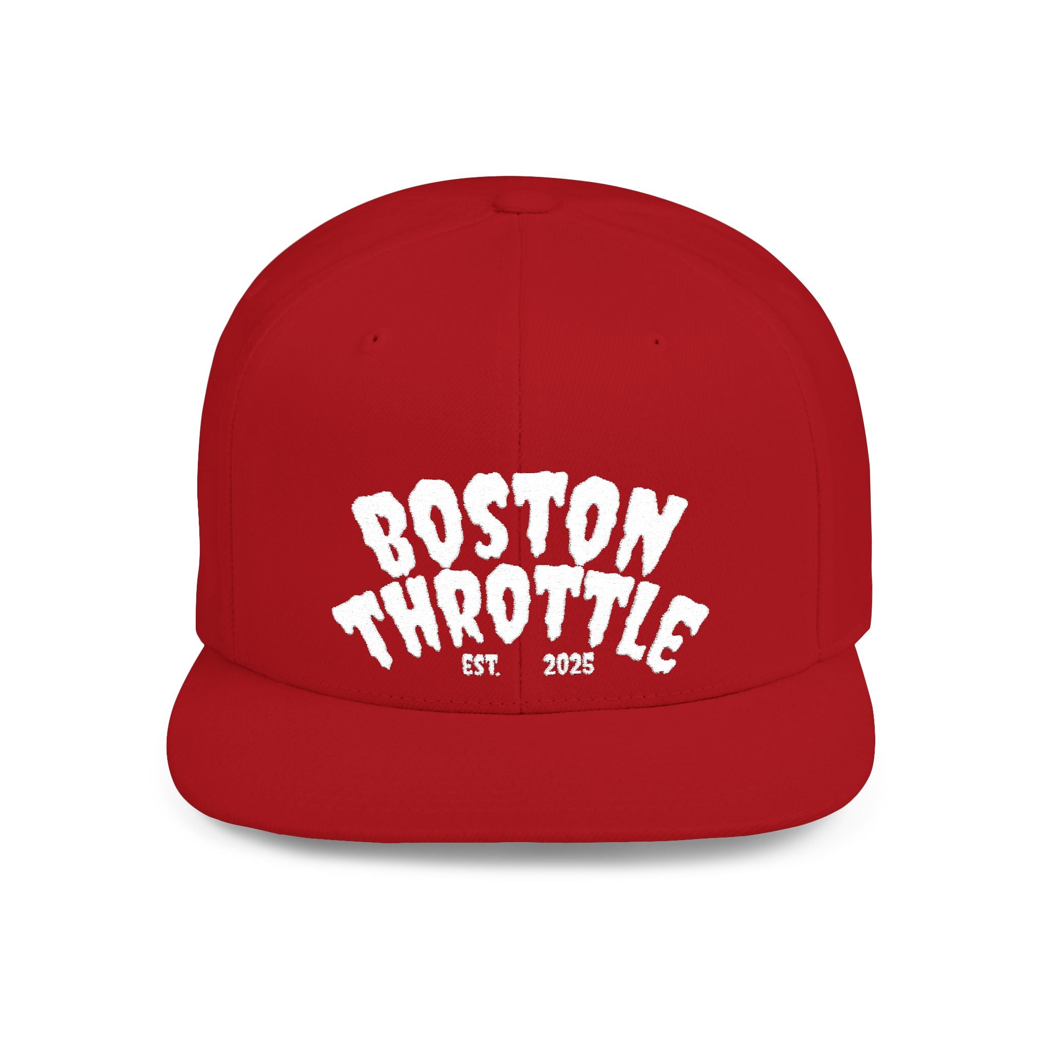 Boston Throttle Flat Bill Snapback Hat — Vintage Motorcycle Racing Cap