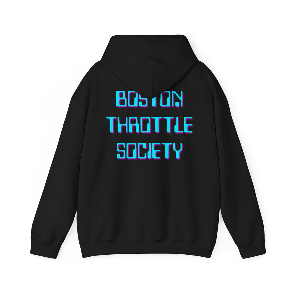 Boston Throttle Society Hoodie — Retro Neon Motorcycle Club Sweatshirt