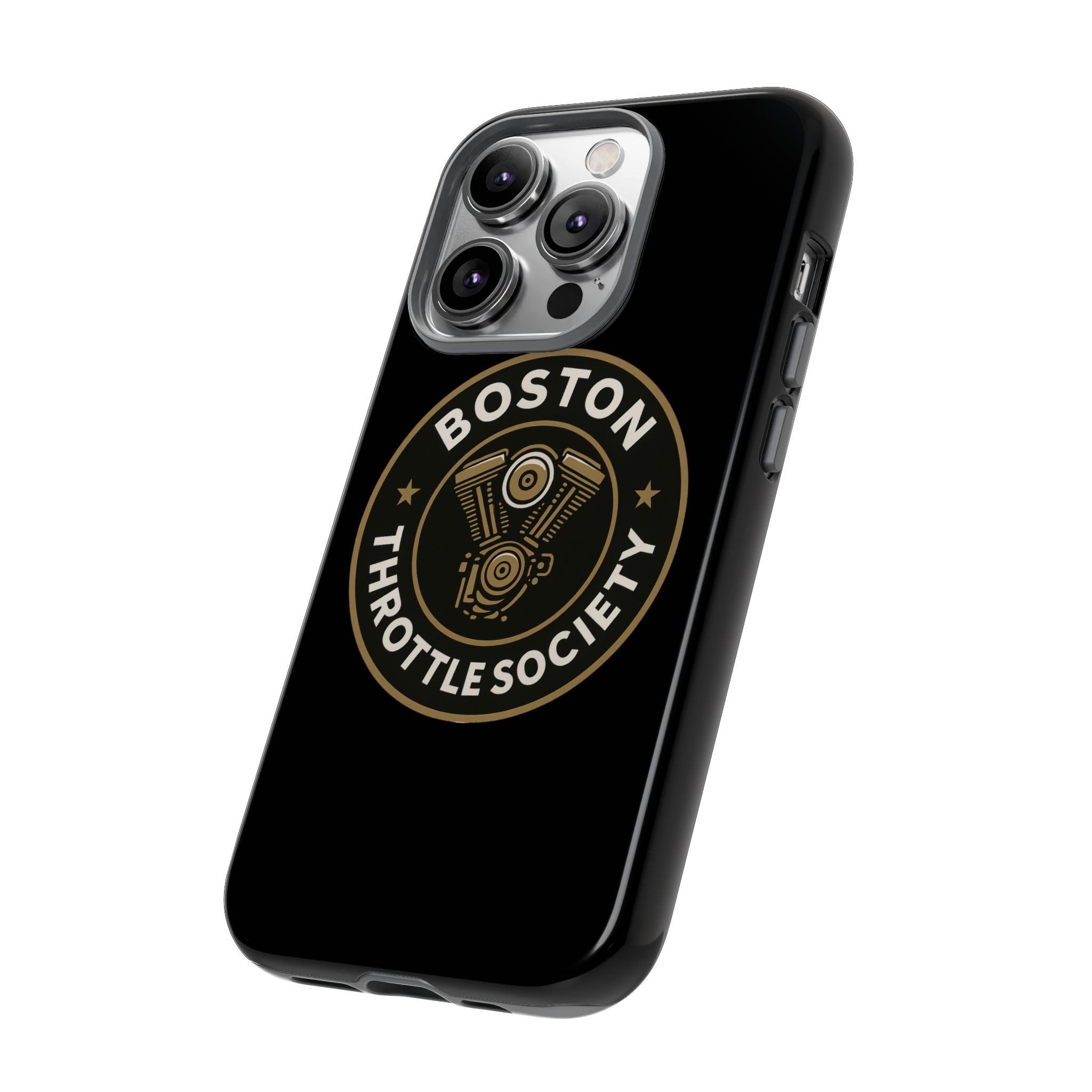 Boston Throttle Society phone case | motorcycle engine emblem