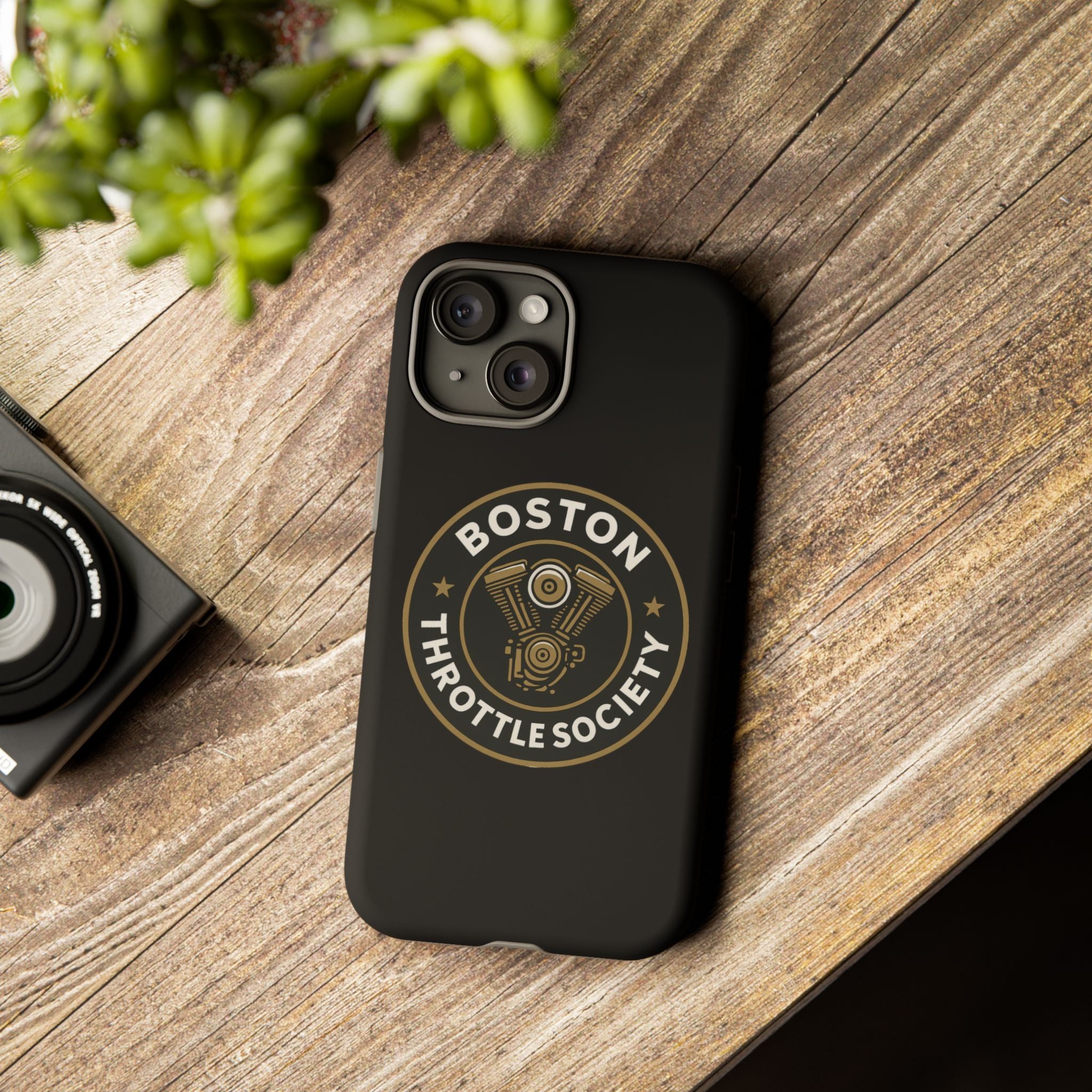 Boston Throttle Society phone case | motorcycle engine emblem