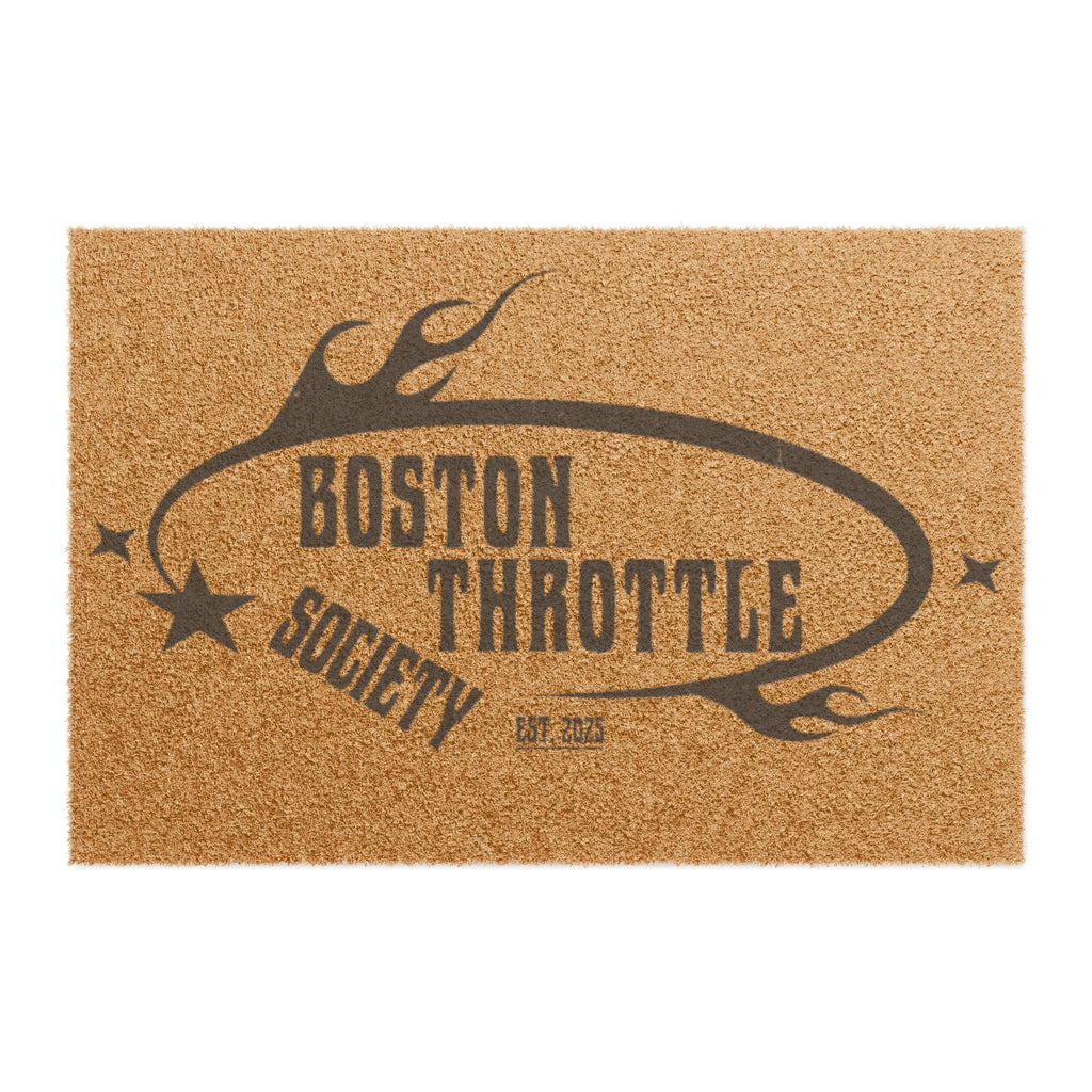 Boston Throttle Society Doormat — Rustic Motorcycle Welcome Mat