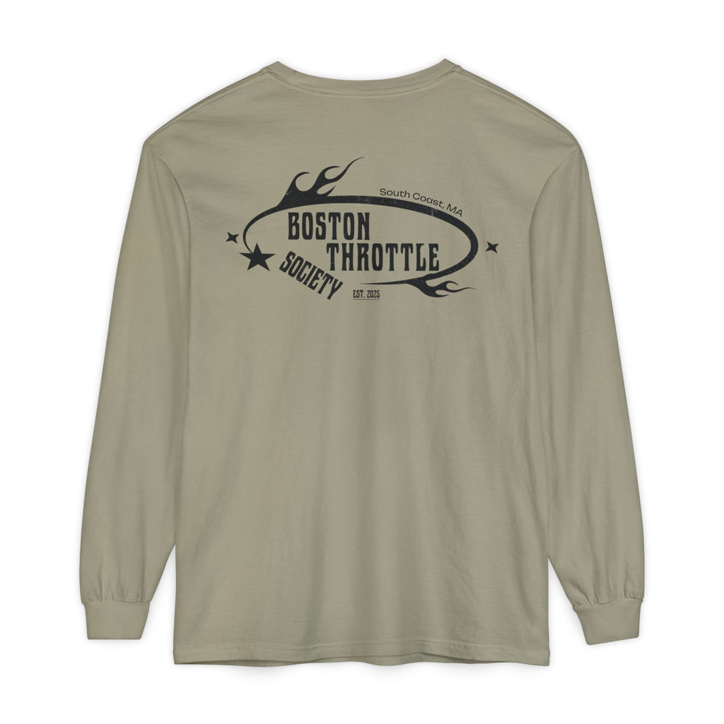 Boston Throttle Society Long Sleeve Tee — Retro Motorcycle Club Graphic