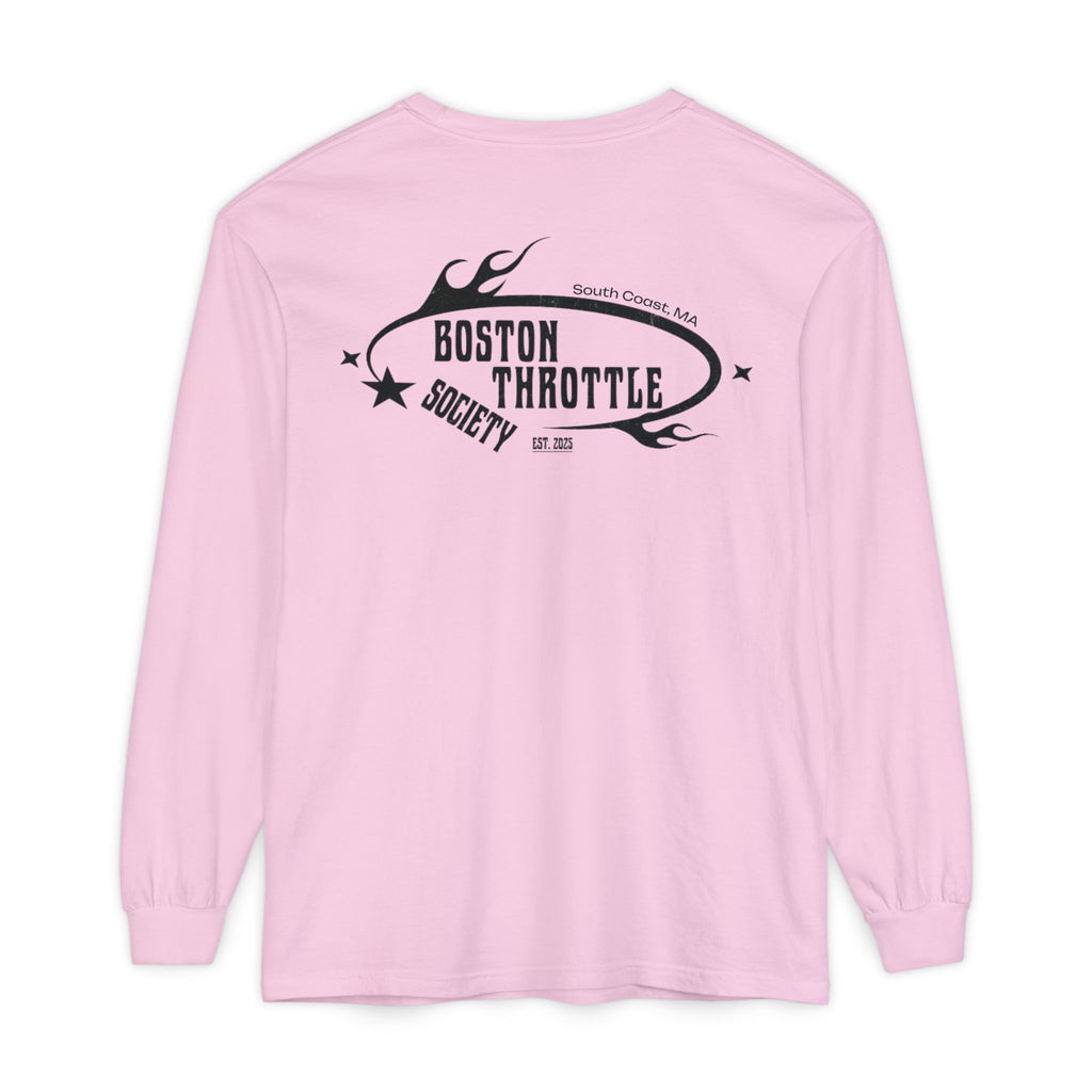Boston Throttle Society Long Sleeve Tee — Retro Motorcycle Club Graphic