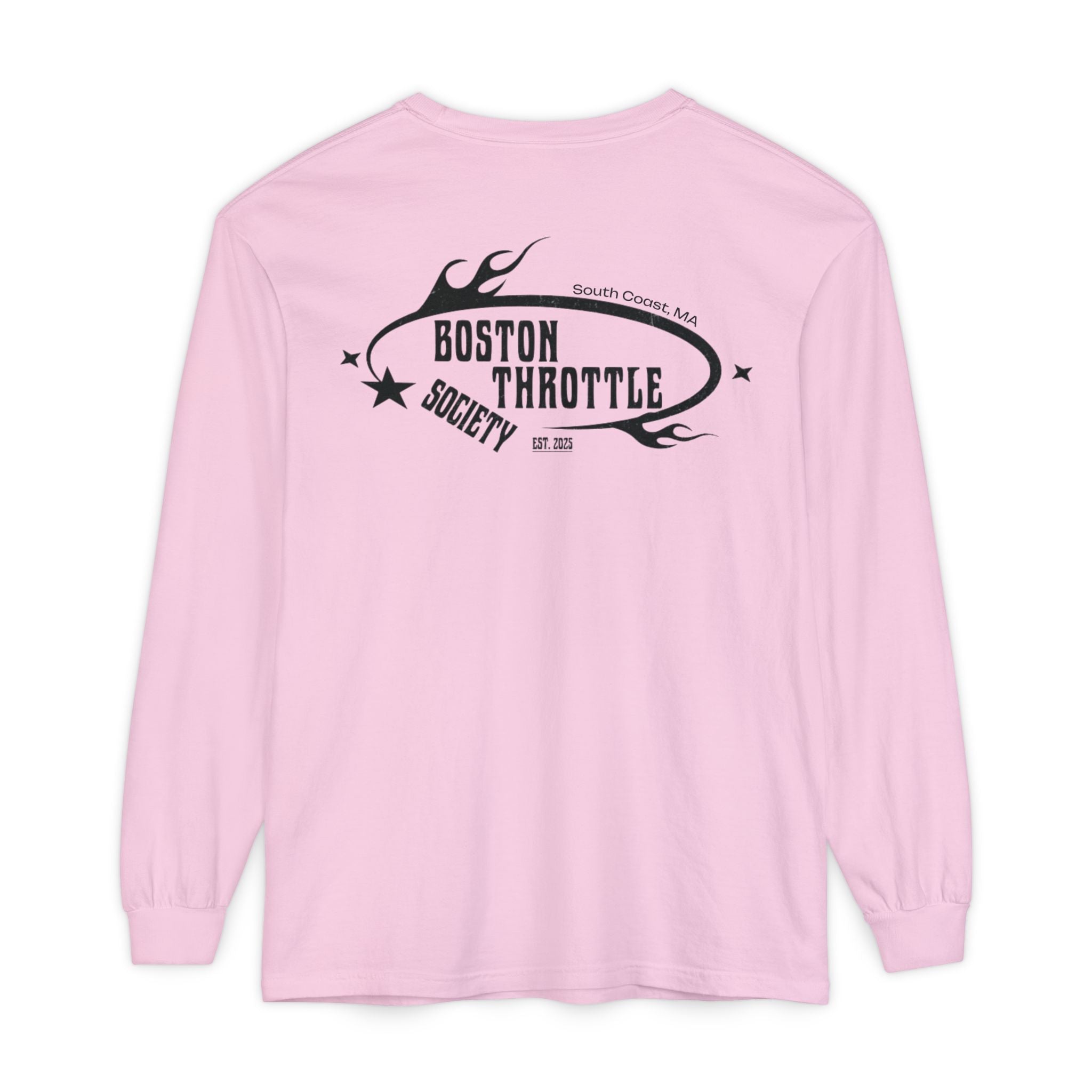 Boston Throttle Society Long Sleeve Tee — Retro Motorcycle Club Graphic