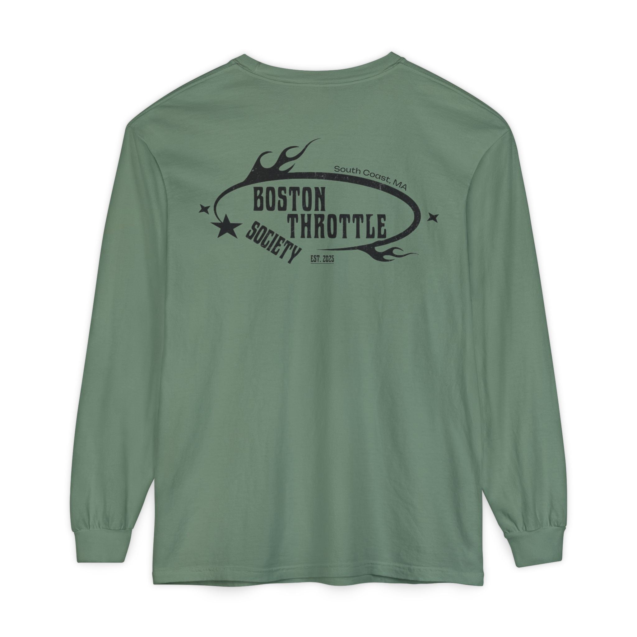 Boston Throttle Society Long Sleeve Tee — Retro Motorcycle Club Graphic
