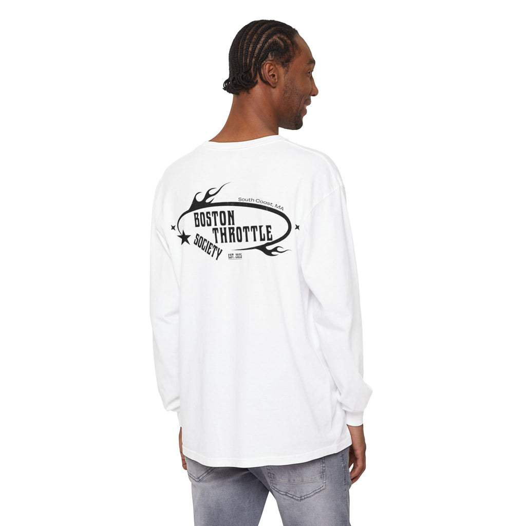 Boston Throttle Society Long Sleeve Tee — Retro Motorcycle Club Graphic