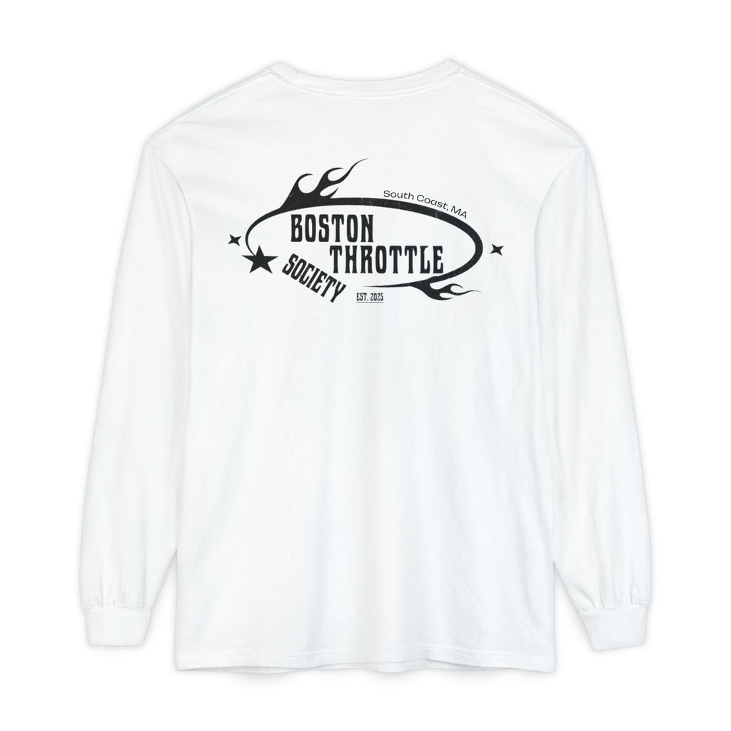 Boston Throttle Society Long Sleeve Tee — Retro Motorcycle Club Graphic