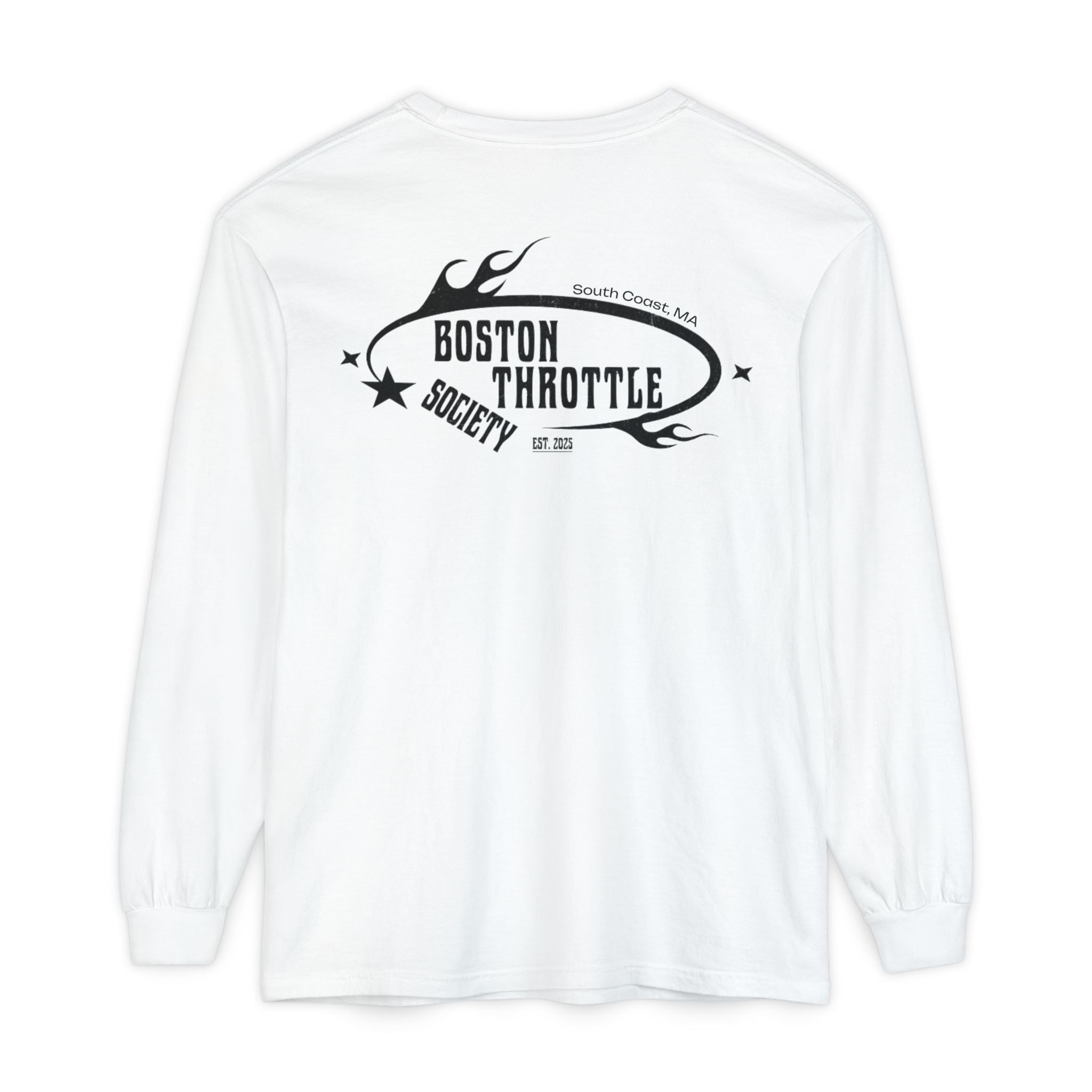 Boston Throttle Society Long Sleeve Tee — Retro Motorcycle Club Graphic