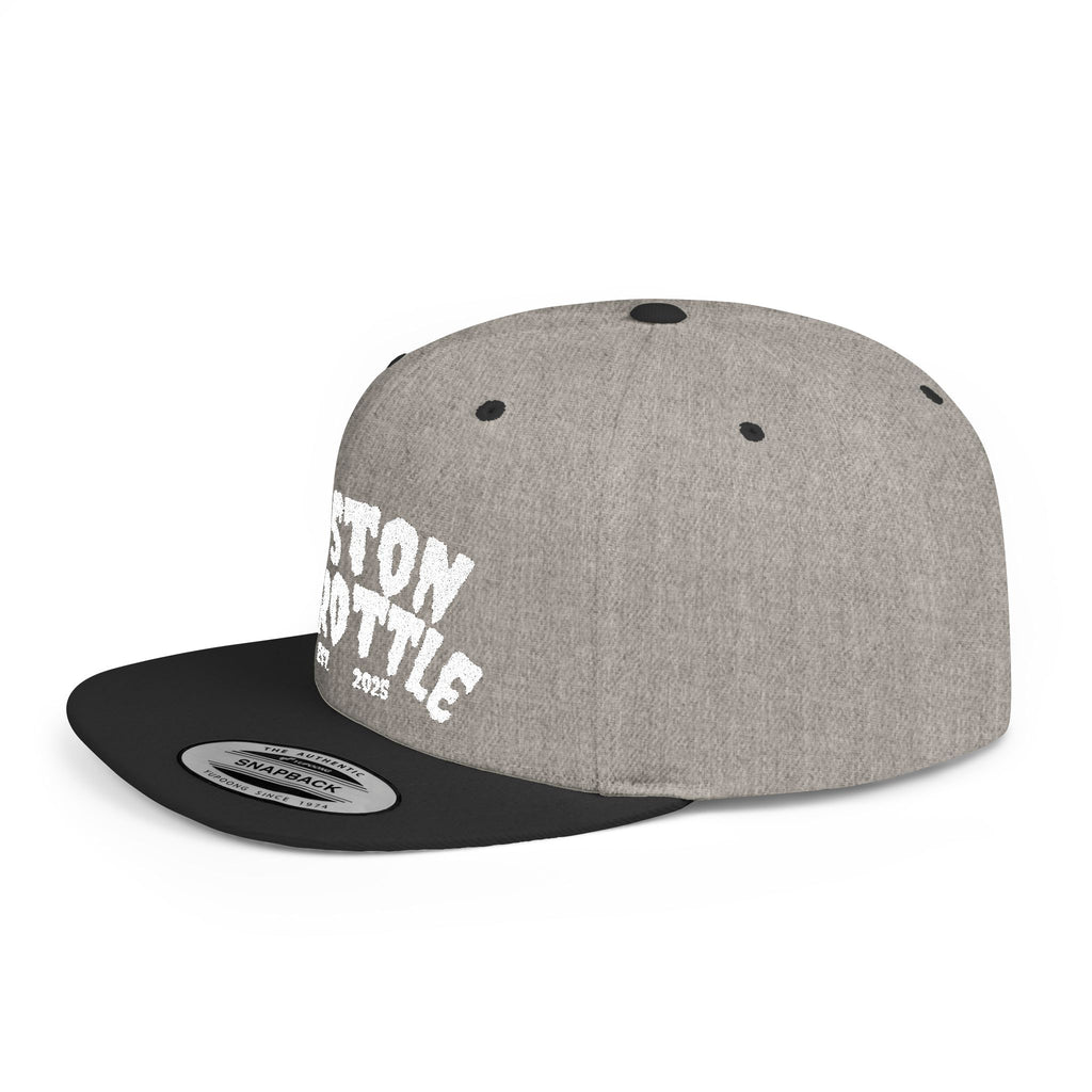 Boston Throttle Flat Bill Snapback Hat — Vintage Motorcycle Racing Cap