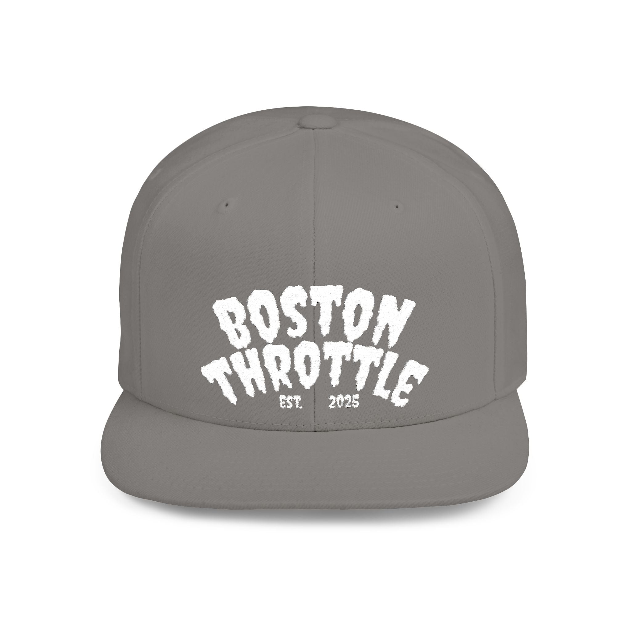 Boston Throttle Flat Bill Snapback Hat — Vintage Motorcycle Racing Cap