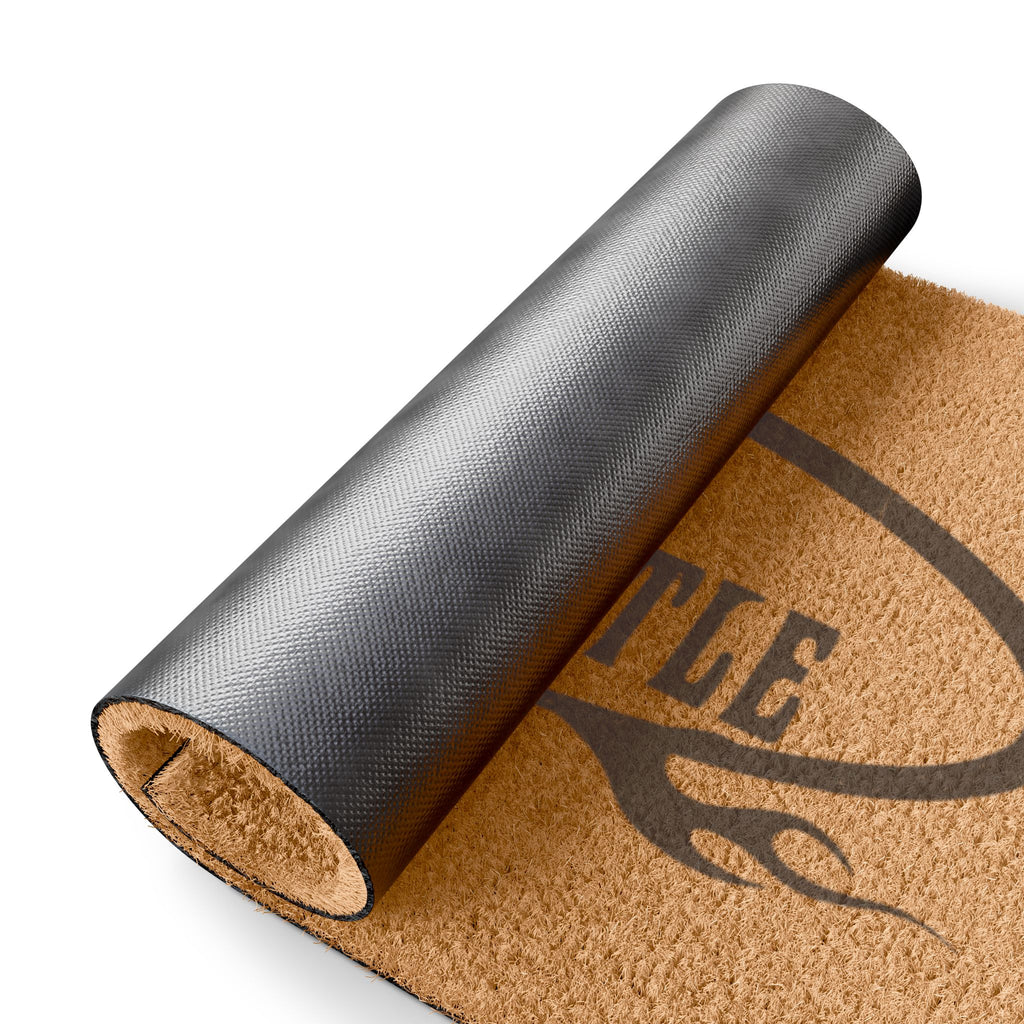 Boston Throttle Society Doormat — Rustic Motorcycle Welcome Mat