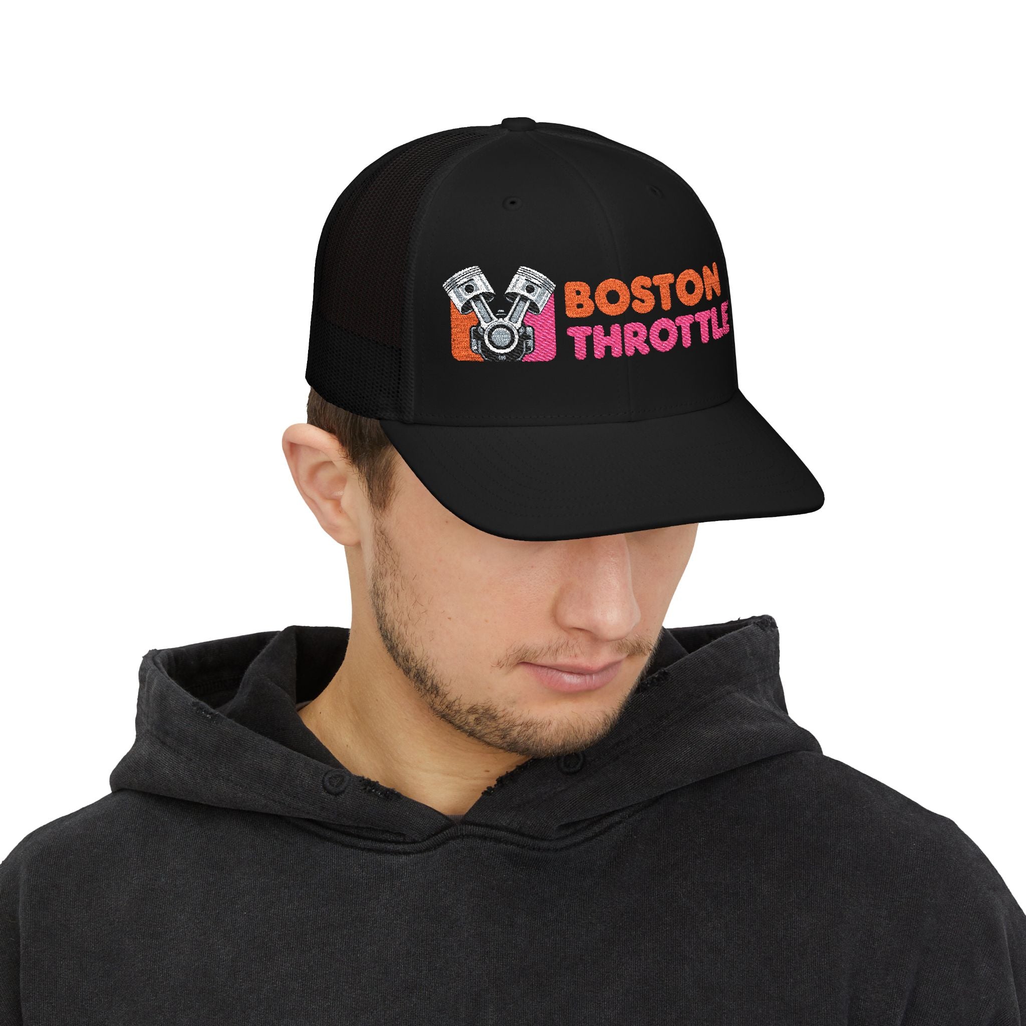 Boston Throttle Embroidered Trucker Hat