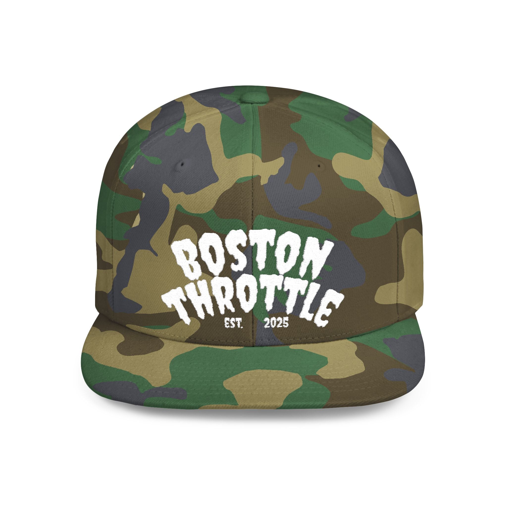 Boston Throttle Flat Bill Snapback Hat — Vintage Motorcycle Racing Cap
