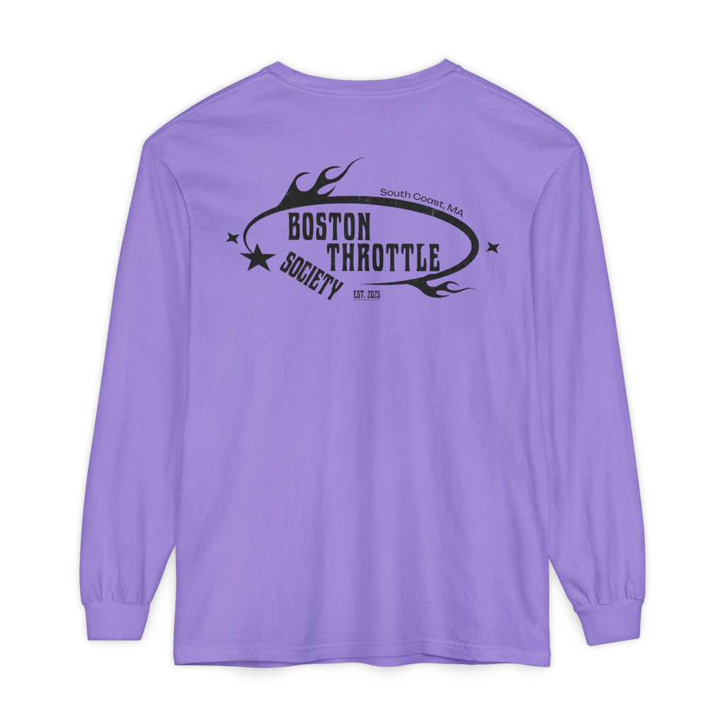 Boston Throttle Society Long Sleeve Tee — Retro Motorcycle Club Graphic