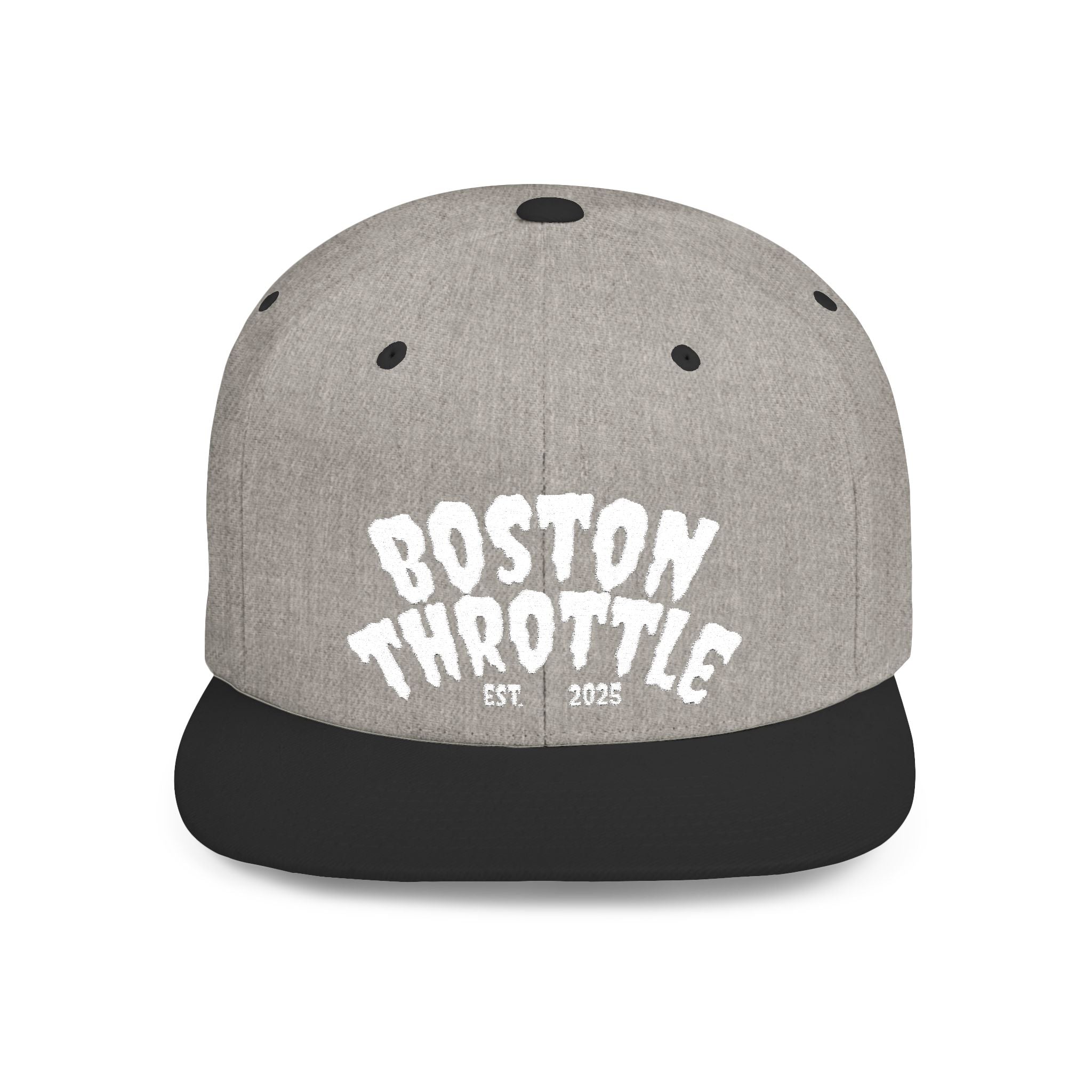 Boston Throttle Flat Bill Snapback Hat — Vintage Motorcycle Racing Cap