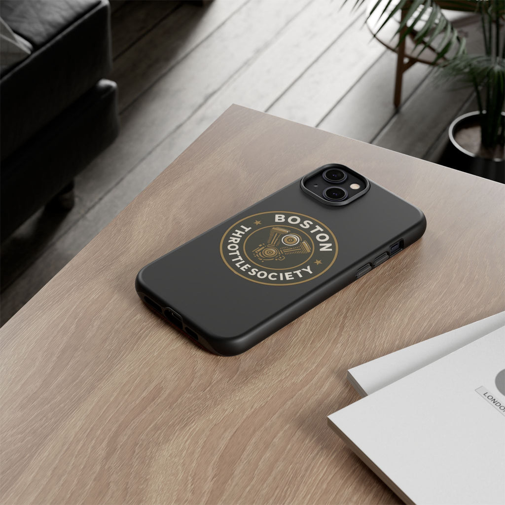 Boston Throttle Society phone case | motorcycle engine emblem