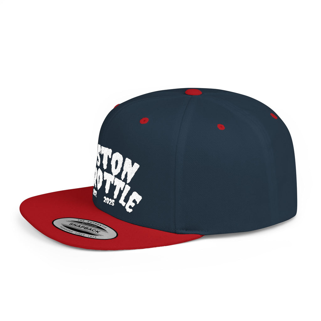 Boston Throttle Flat Bill Snapback Hat — Vintage Motorcycle Racing Cap