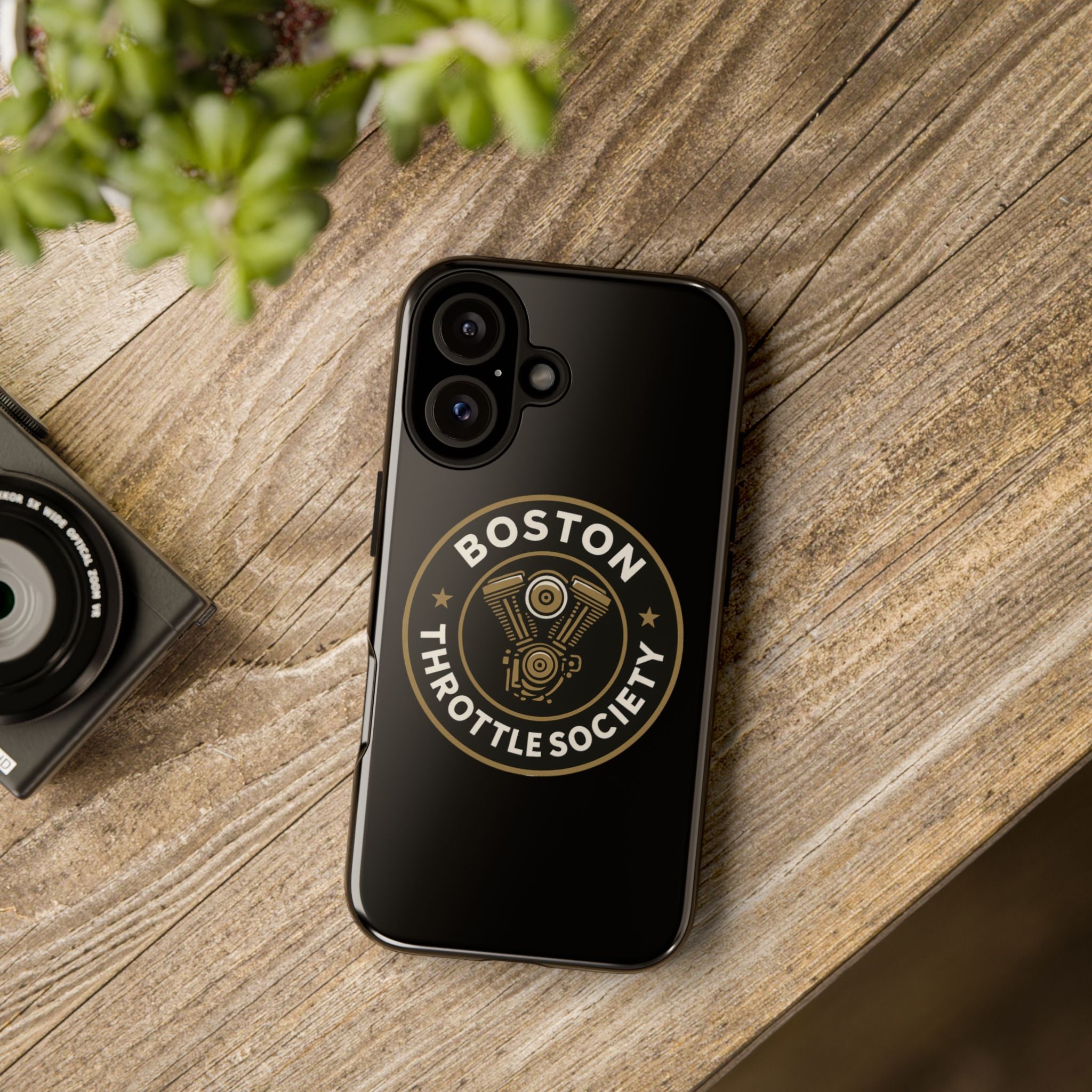 Boston Throttle Society phone case | motorcycle engine emblem