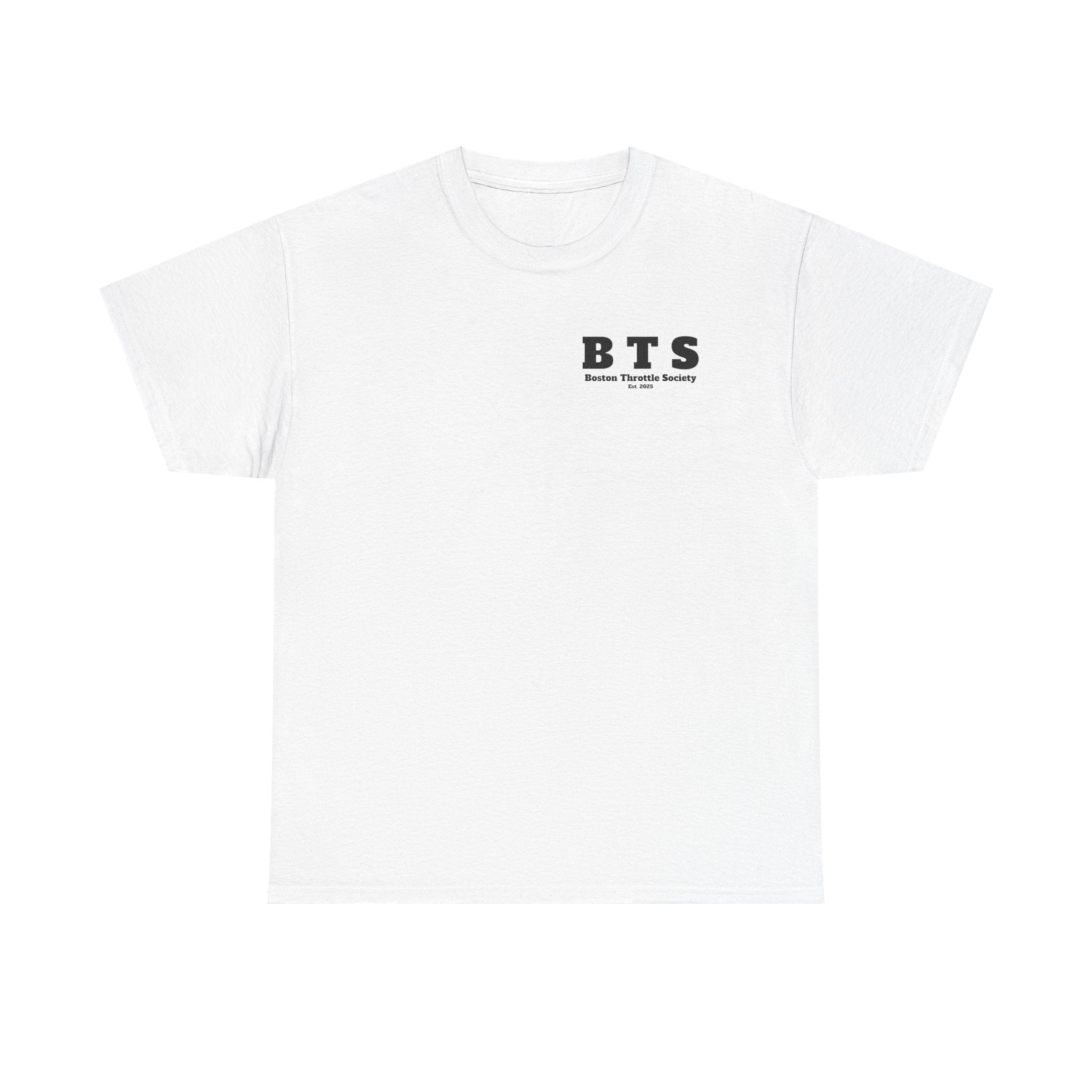 T-Shirt — 'BTS' Boston Throttle Society Tee with 'I Just Wanna Crank My Hawg' Retro Graphic