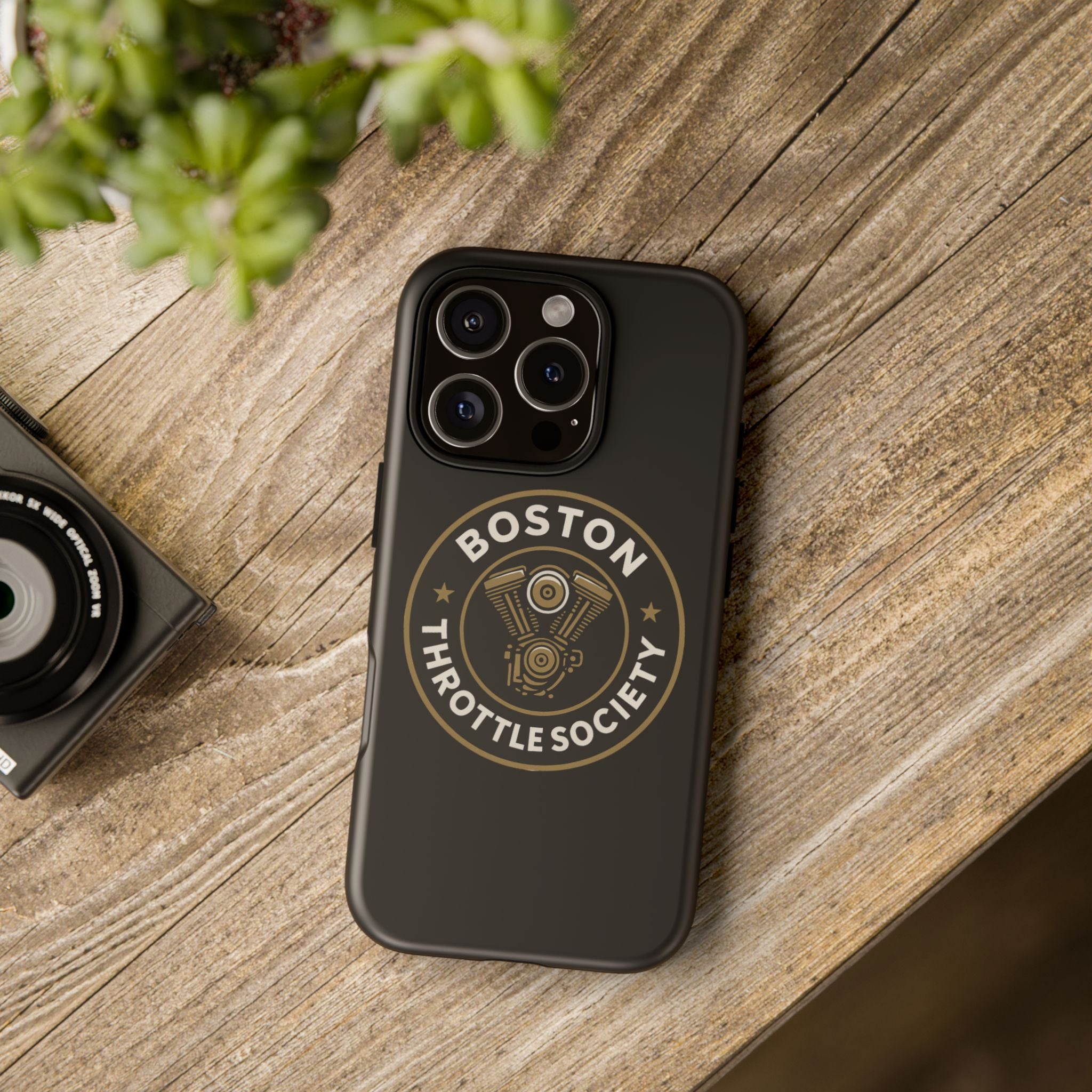 Boston Throttle Society phone case | motorcycle engine emblem