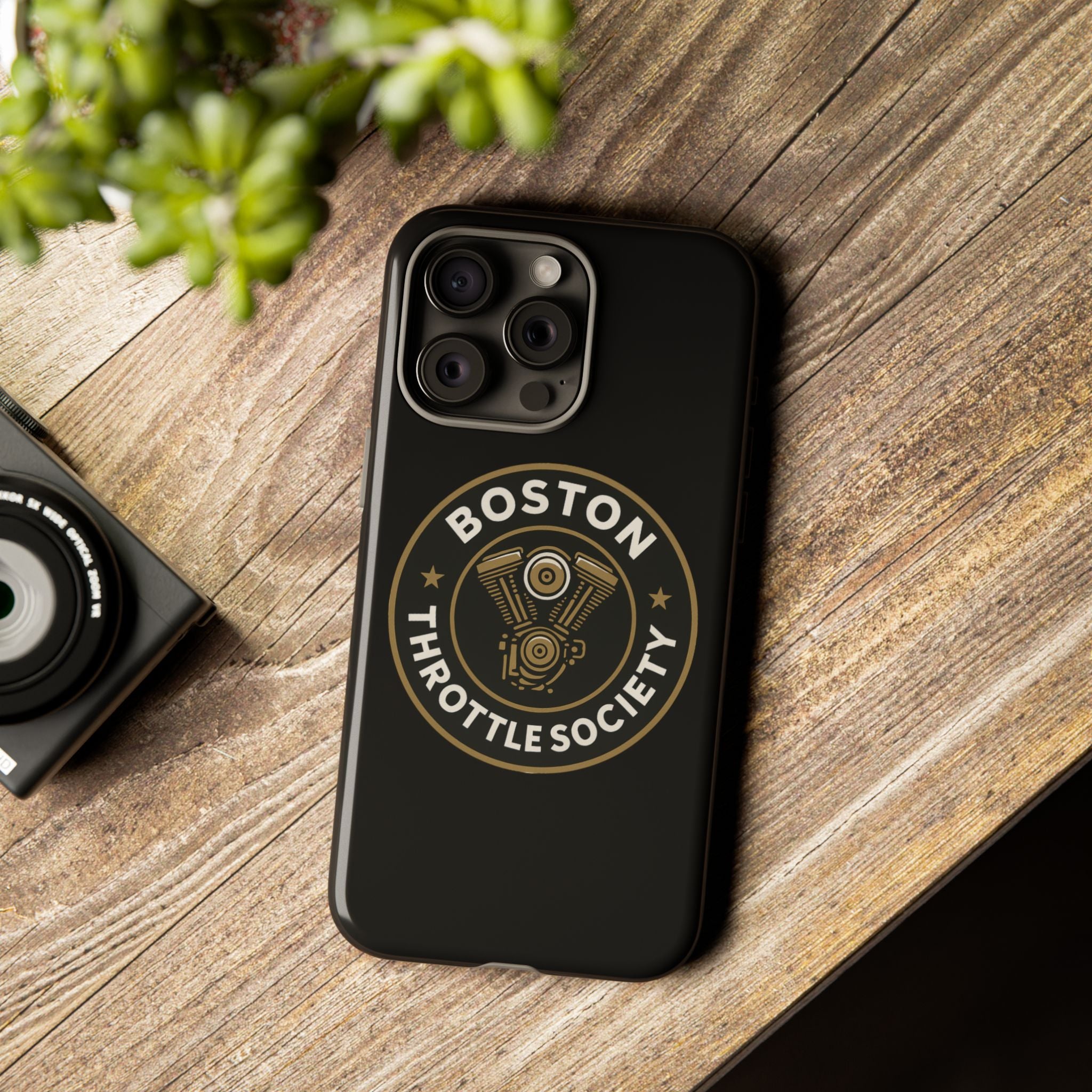 Boston Throttle Society phone case | motorcycle engine emblem