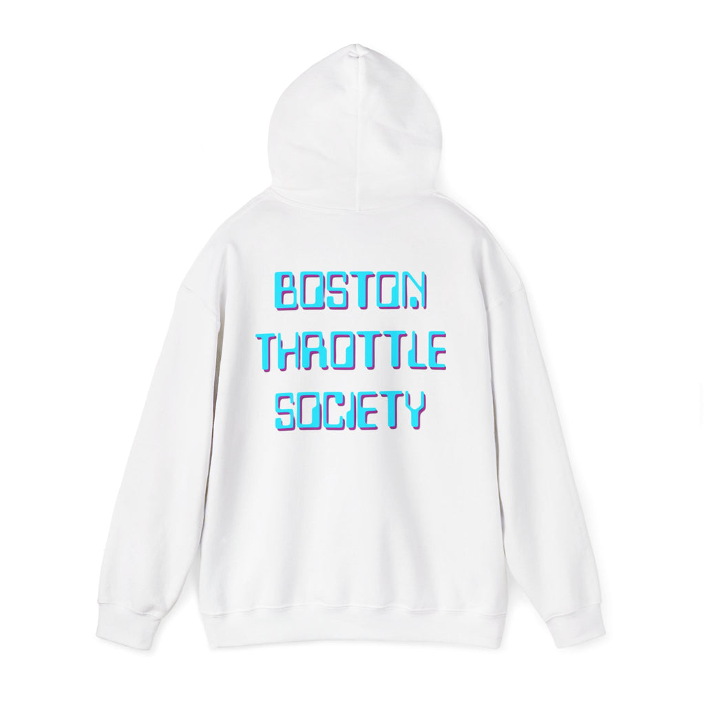 Boston Throttle Society Hoodie — Retro Neon Motorcycle Club Sweatshirt