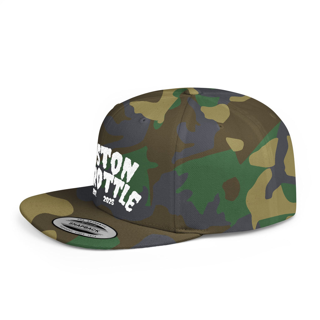 Boston Throttle Flat Bill Snapback Hat — Vintage Motorcycle Racing Cap