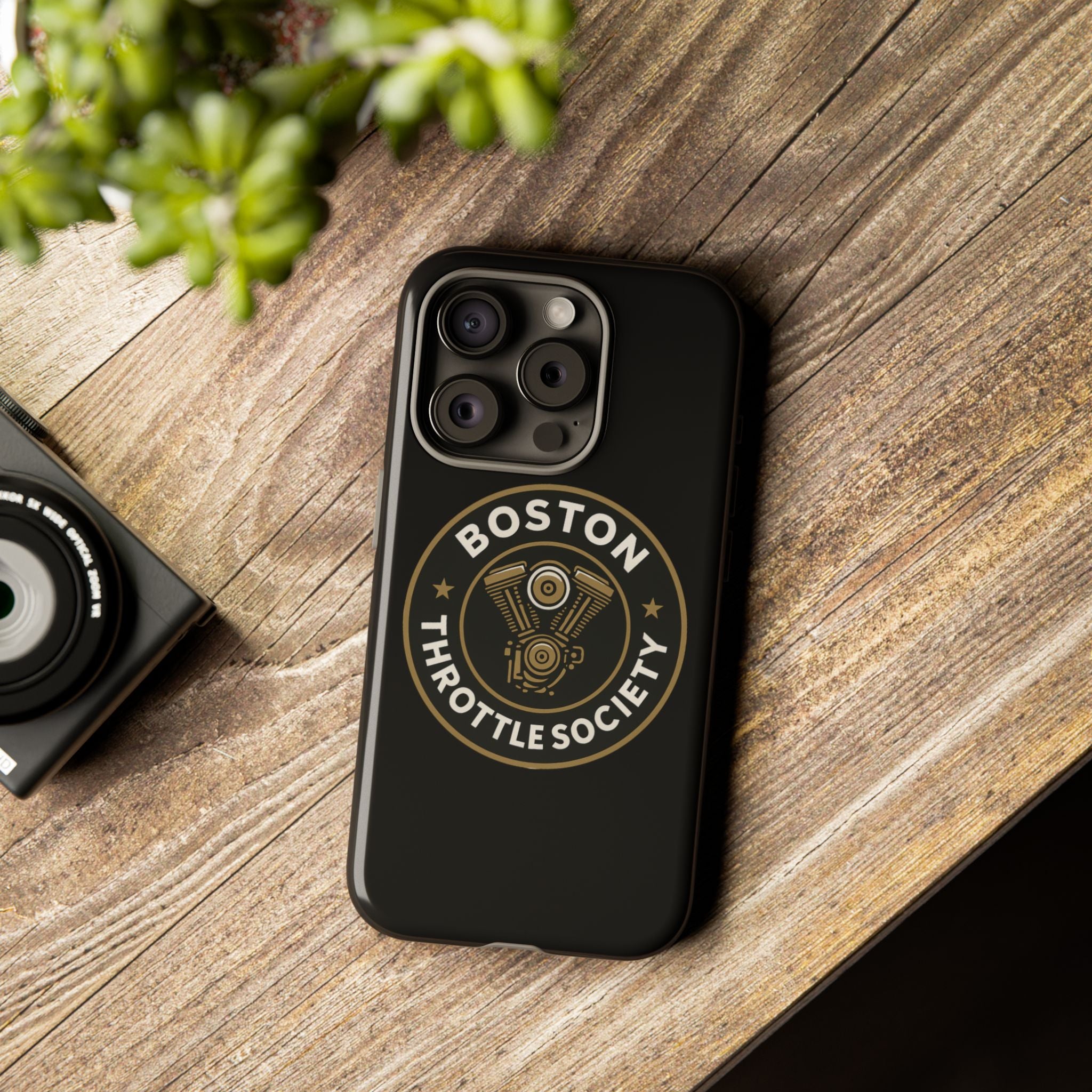 Boston Throttle Society phone case | motorcycle engine emblem
