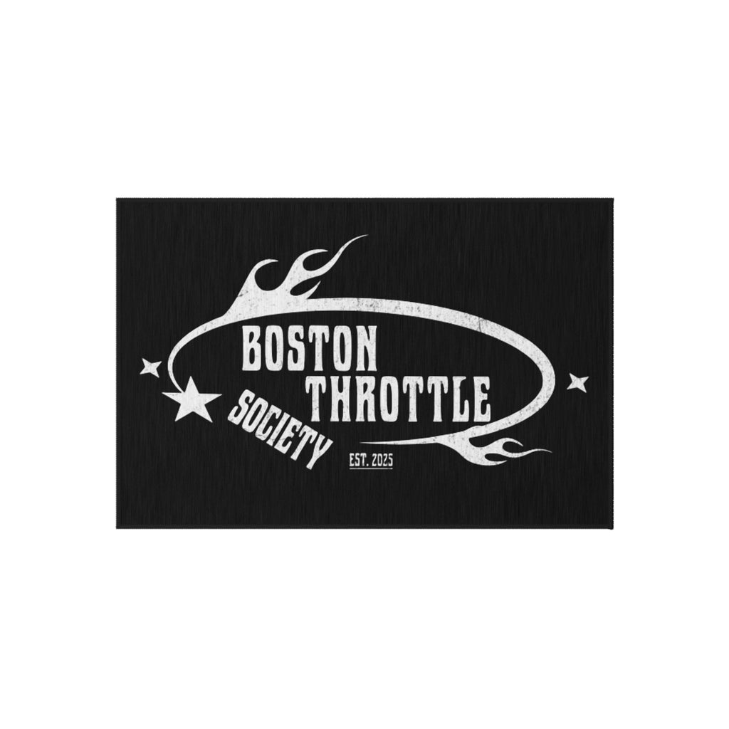 Boston Throttle Society Outdoor Rug — Motorcycle Club Flame Logo Doormat
