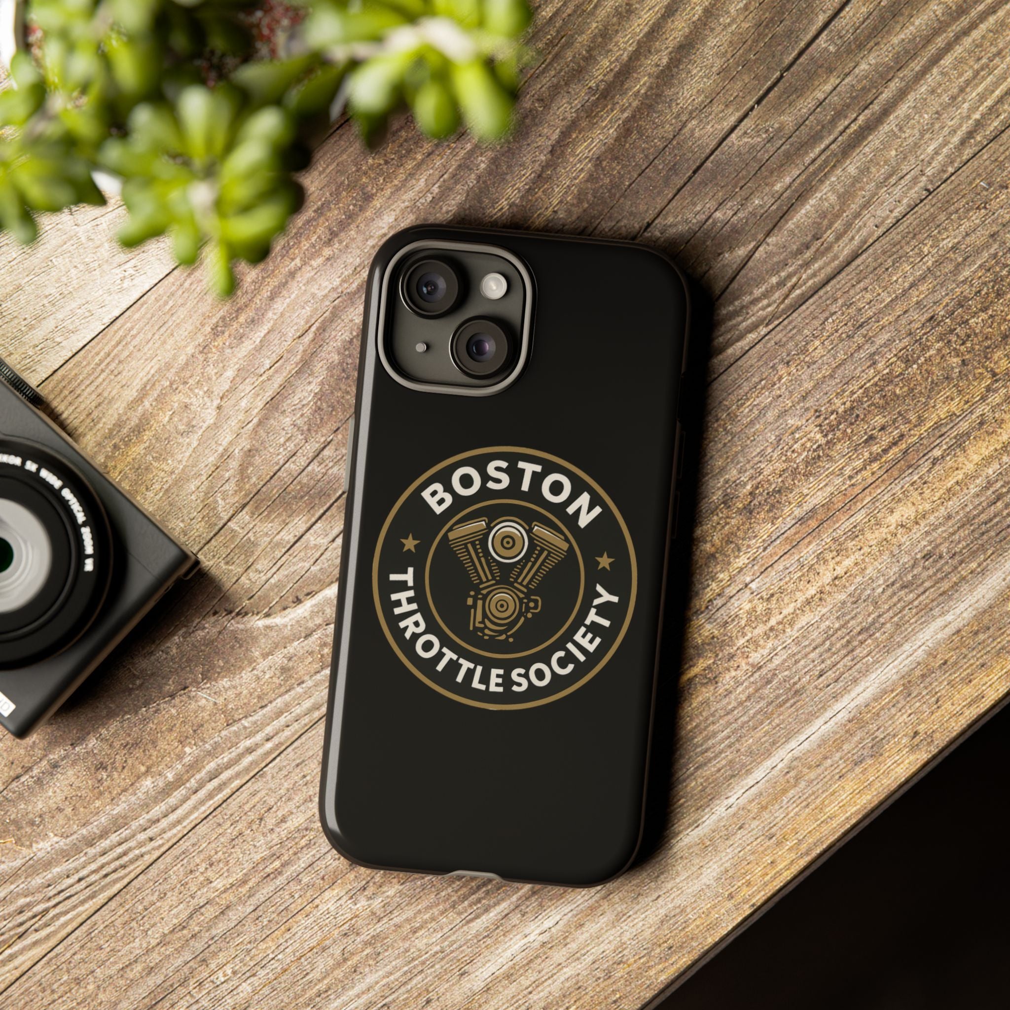 Boston Throttle Society phone case | motorcycle engine emblem