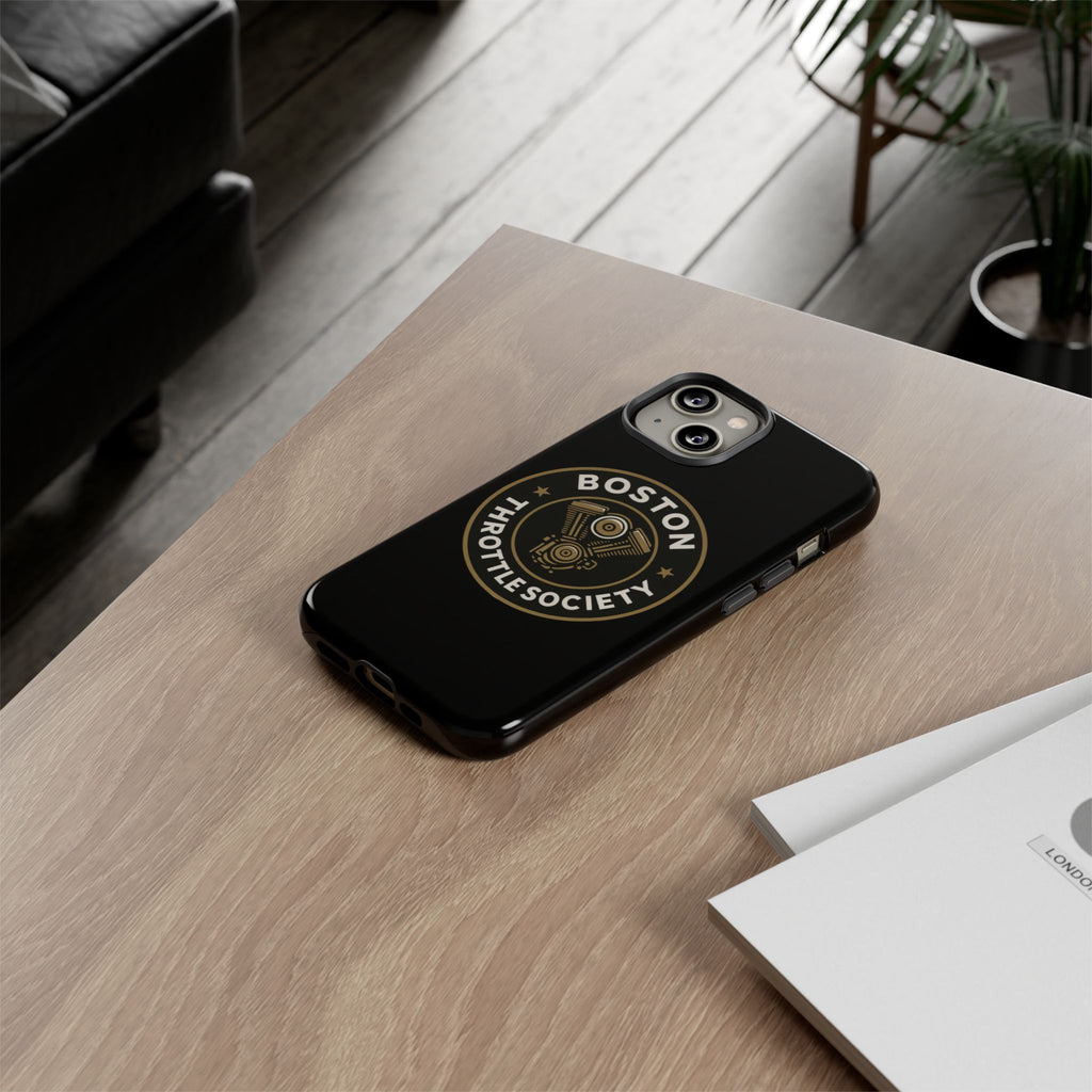 Boston Throttle Society phone case | motorcycle engine emblem
