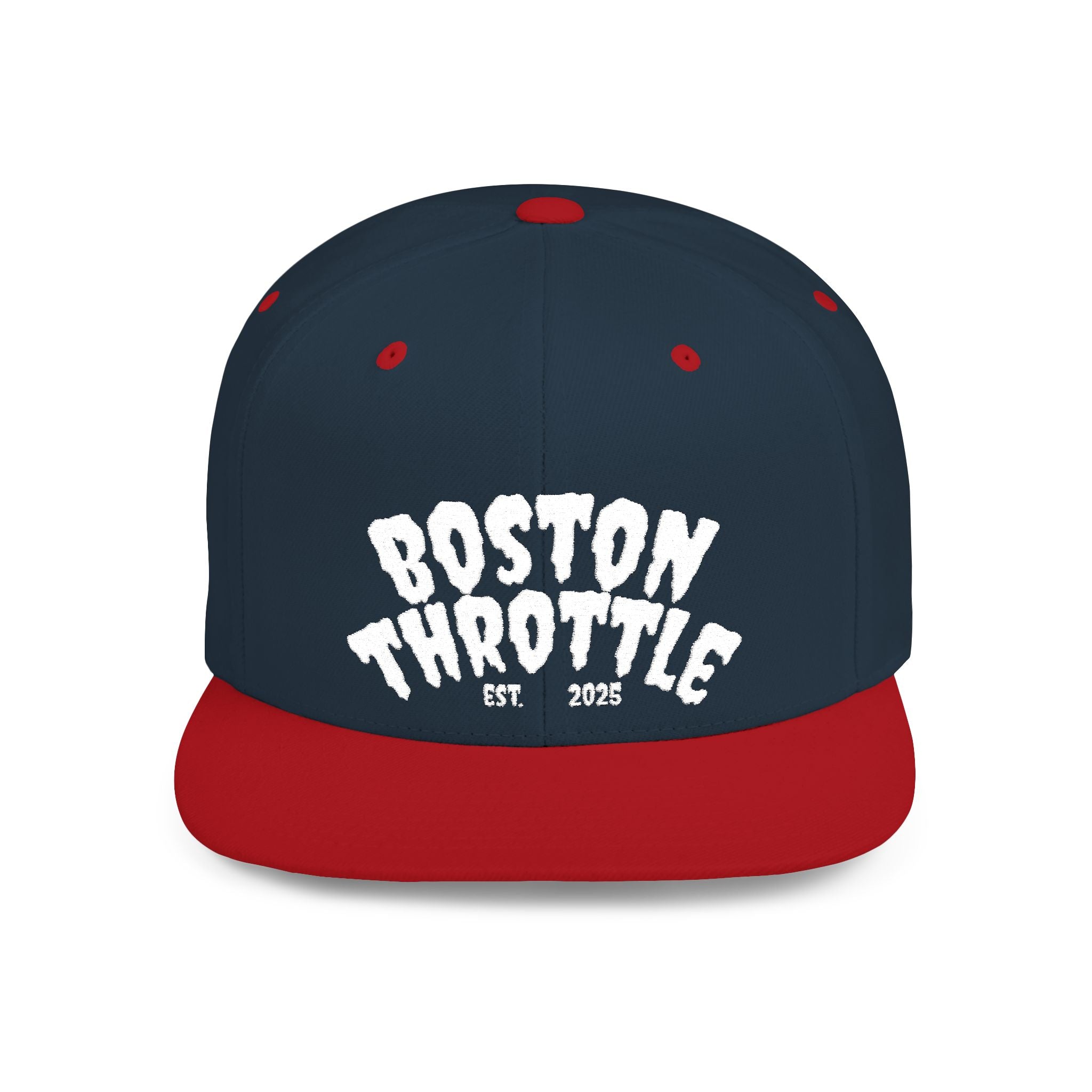 Boston Throttle Flat Bill Snapback Hat — Vintage Motorcycle Racing Cap