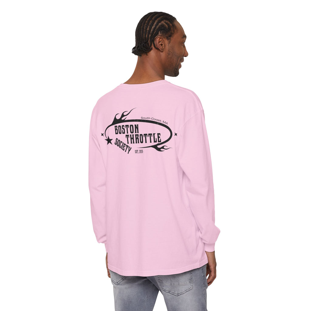 Boston Throttle Society Long Sleeve Tee — Retro Motorcycle Club Graphic