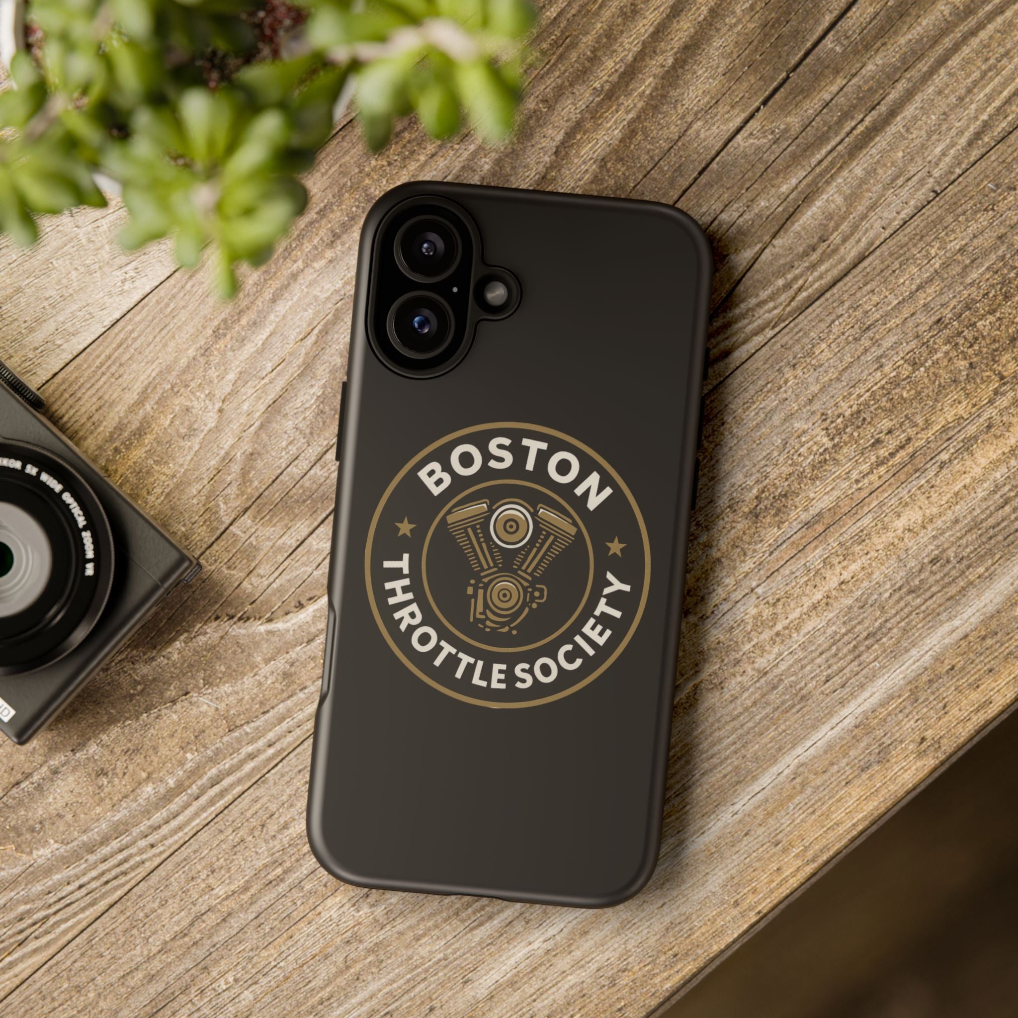 Boston Throttle Society phone case | motorcycle engine emblem