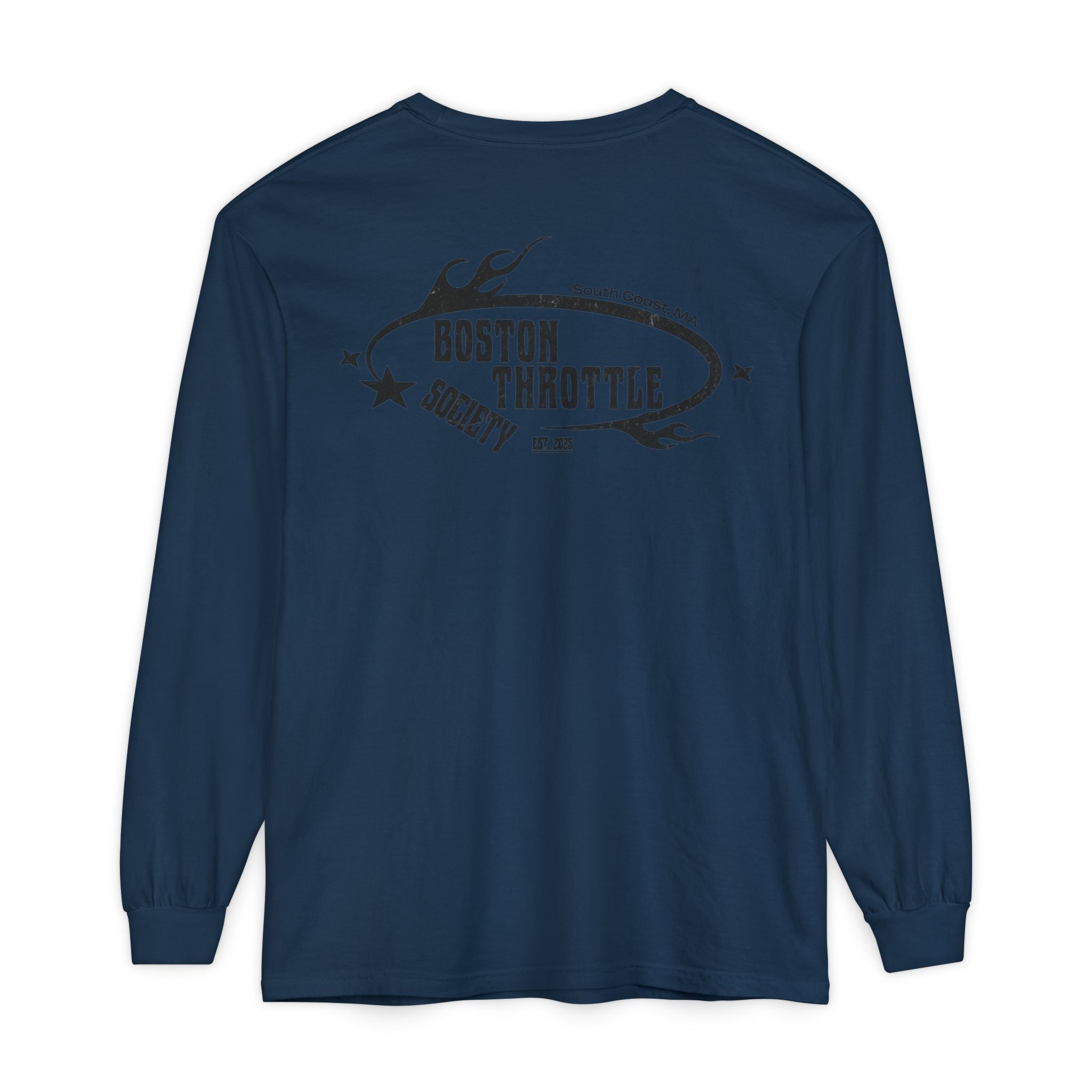 Boston Throttle Society Long Sleeve Tee — Retro Motorcycle Club Graphic